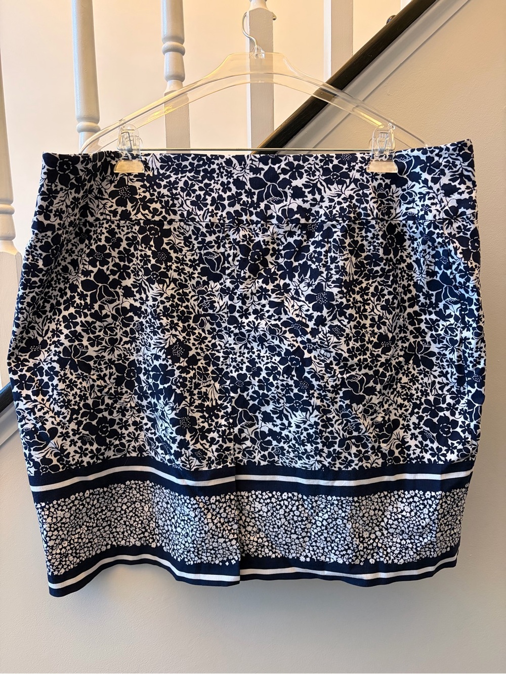 Margaret M Navy and White Floral Print Skirt